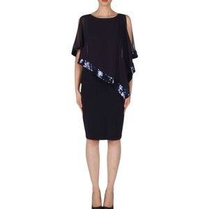 Joseph Ribkoff 730236 Midnight Navy Chiffon Overlay Sequin Trim Dress - 8 NWOT